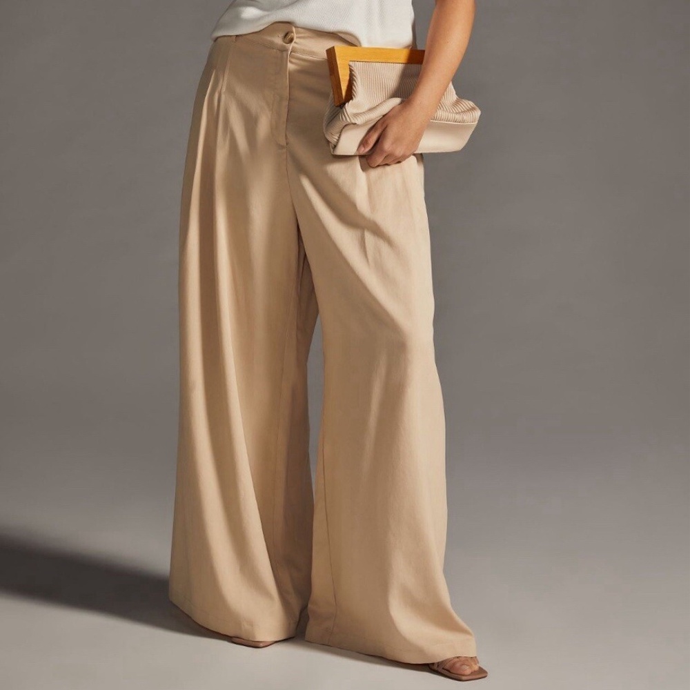 Anthropologie Amati Wide Leg Pleated Front Pants Tan XL